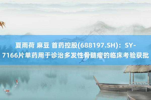 夏雨荷 麻豆 首药控股(688197.SH)：SY-7166片单药用于诊治多发性骨髓瘤的临床考验获批